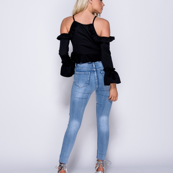 *LAST DAY CLEARANCE* Ruffle Trim Cold Shoulder Top - Picture 2 of 7